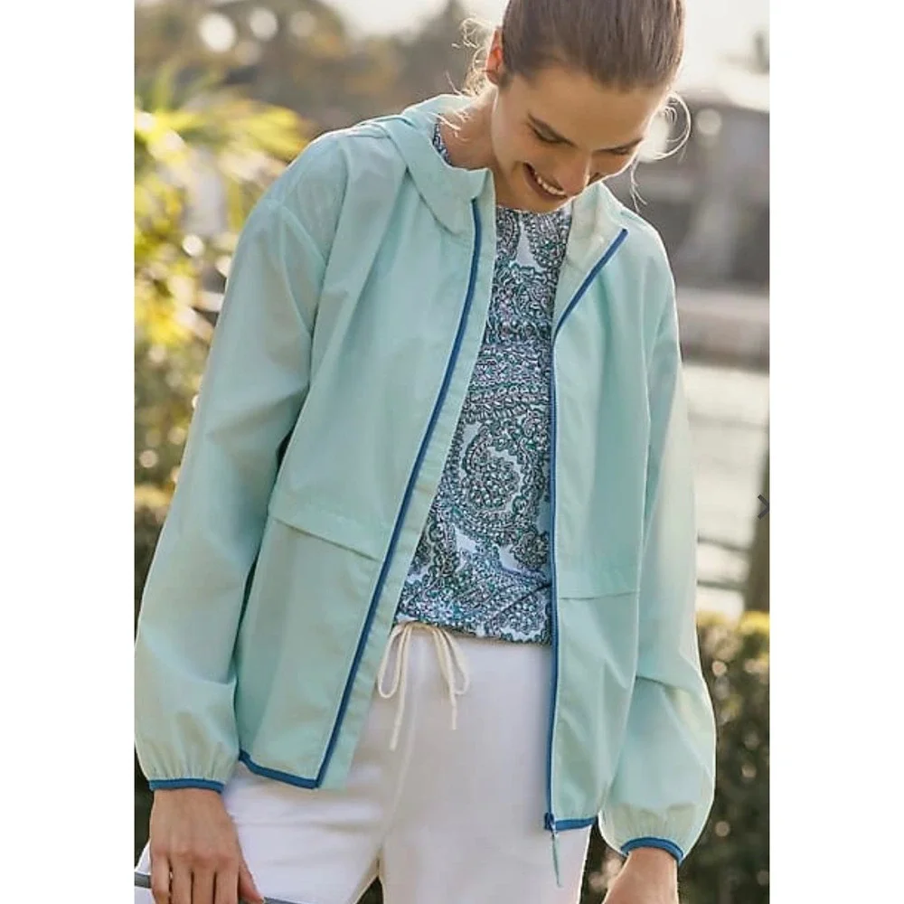 J. Jill Lake Shore Hooded Zip‎ Jacket Light Blue Tall Large LT 319213 New